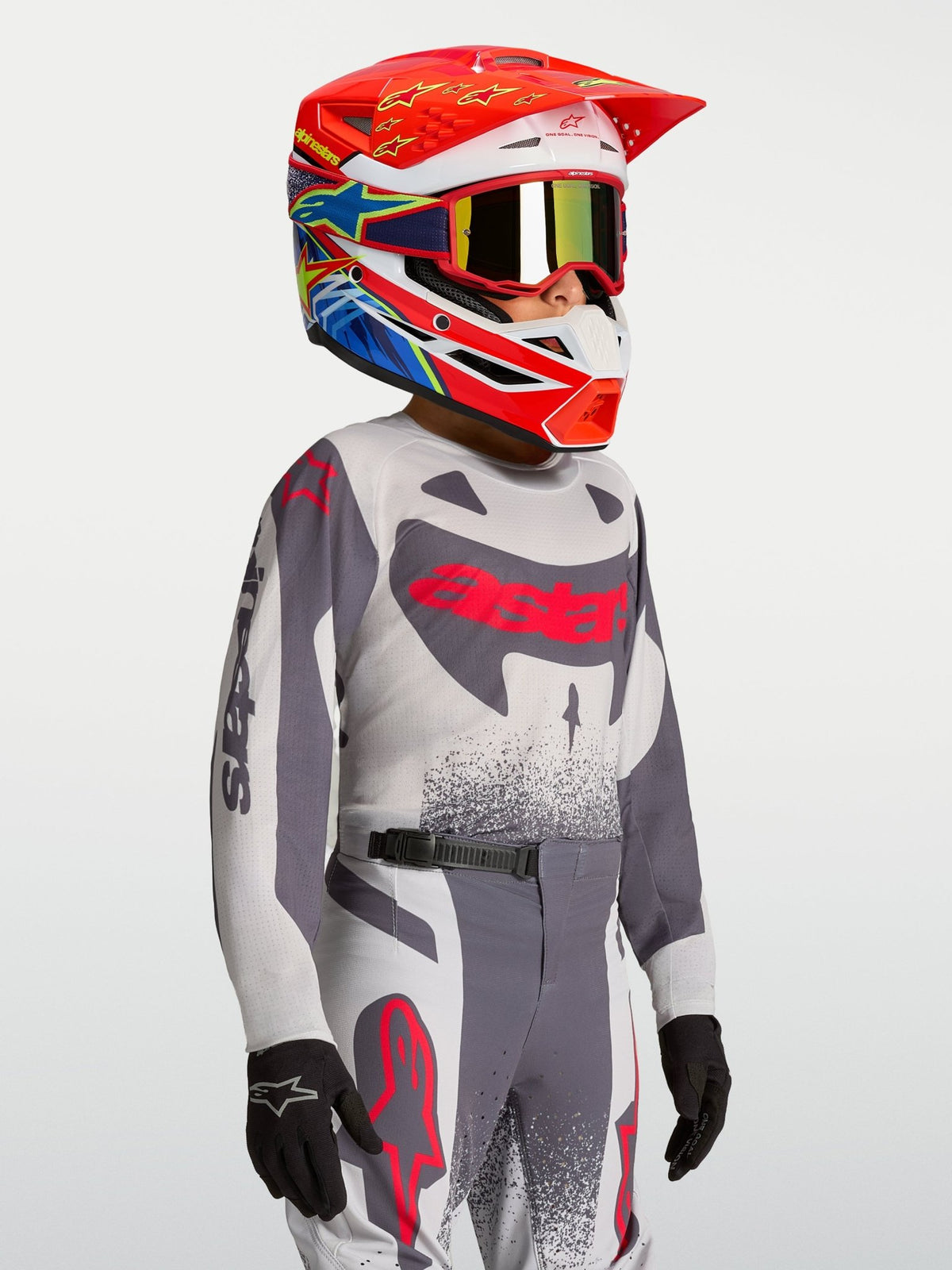 Alpinestars Camiseta Supertech Swan Juvenil 2027 Lila Claro, Gris Oscuro y Rojo Flúor - MxProStoreParts