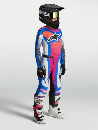 Alpinestars Maillot Enfant Supertech Maven 2027 Blanc Hot Coral Blithe Blue - MxProStoreParts