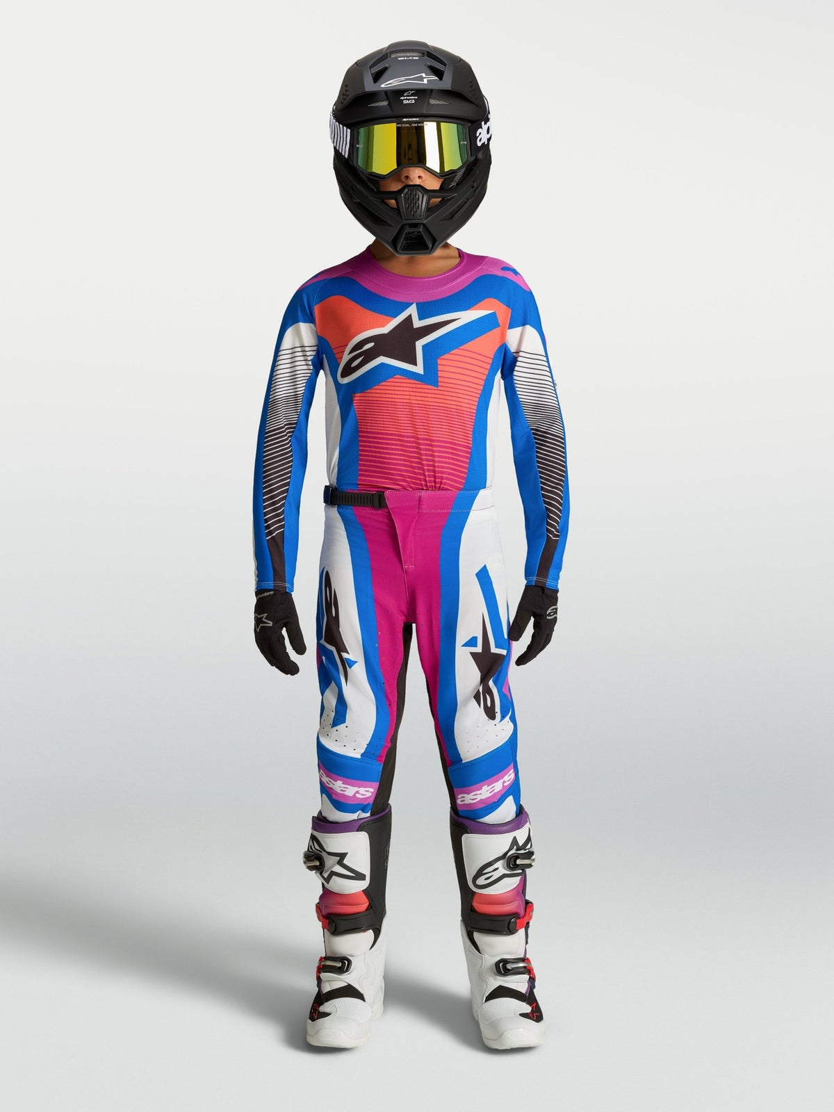 Alpinestars Maillot Enfant Supertech Maven 2027 Blanc Hot Coral Blithe Blue - MxProStoreParts