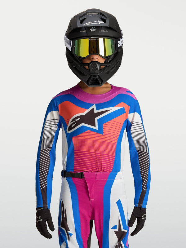 Alpinestars Maillot Enfant Supertech Maven 2027 Blanc Hot Coral Blithe Blue