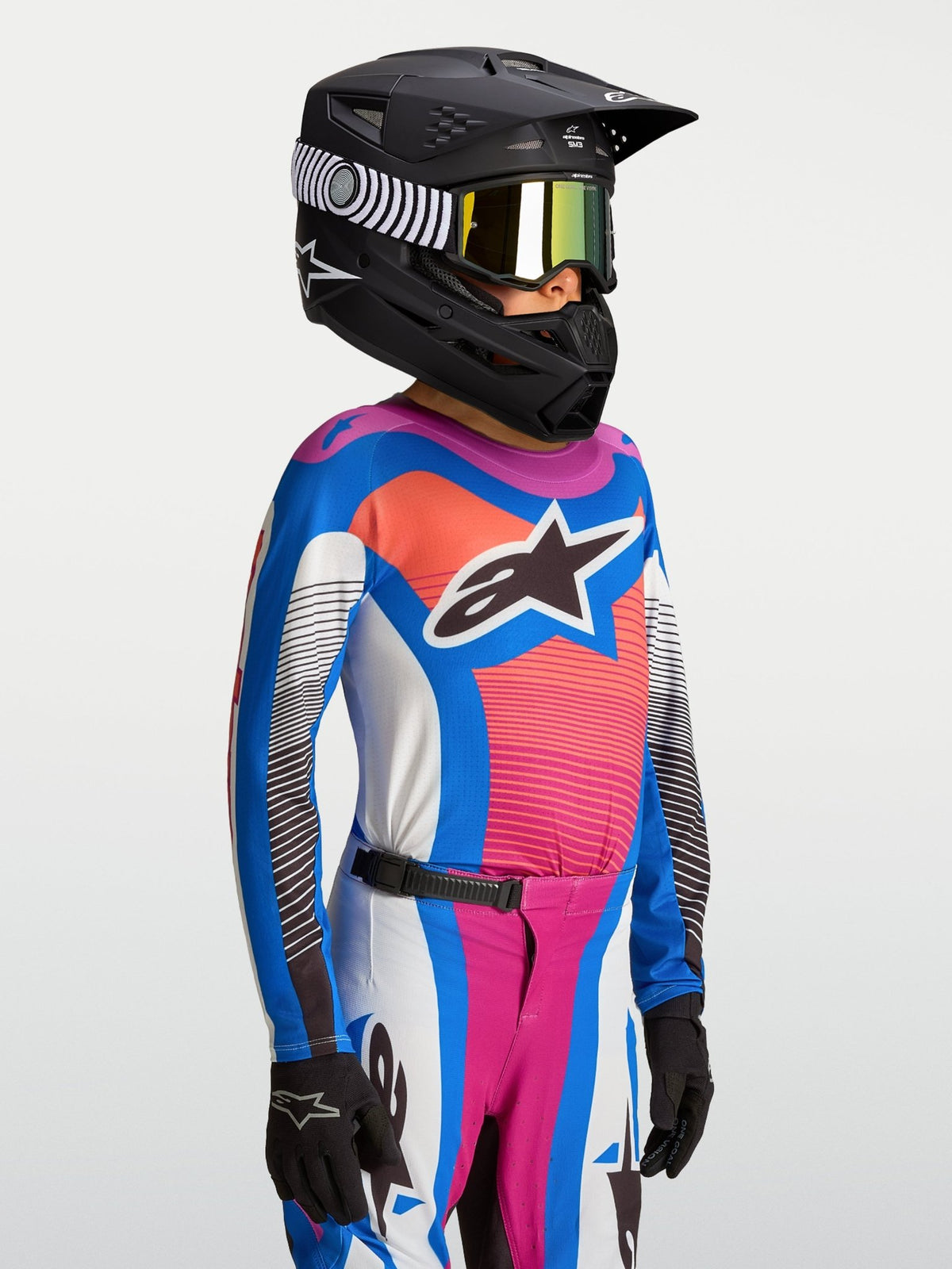 Alpinestars Maillot Enfant Supertech Maven 2027 Blanc Hot Coral Blithe Blue - MxProStoreParts