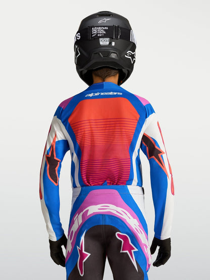 Alpinestars Maillot Enfant Supertech Maven 2027 Blanc Hot Coral Blithe Blue - MxProStoreParts