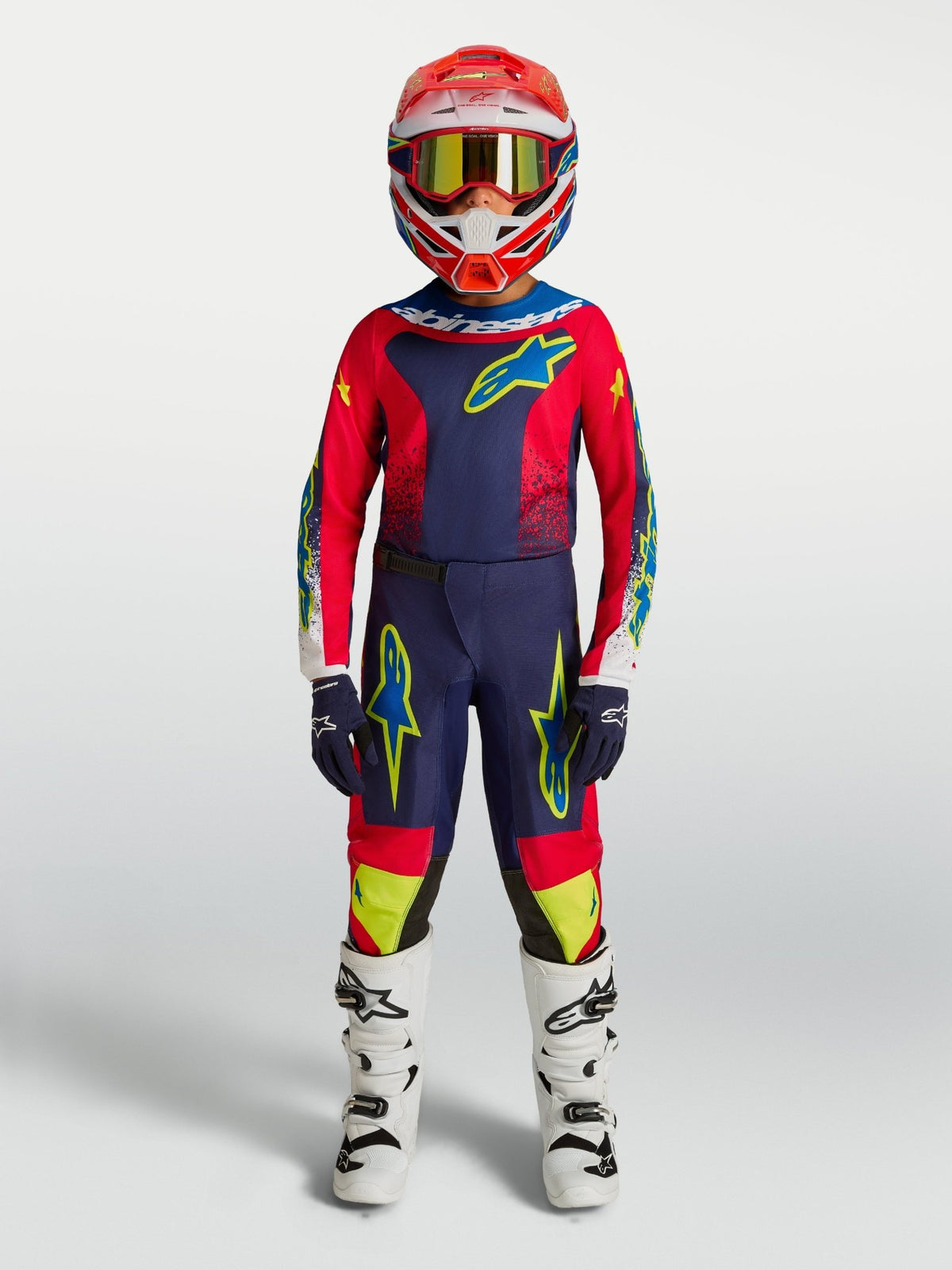 Alpinestars Fluid Drag Jersey para Jóvenes 2027 Azul Marino, Rojo Fuego y Blanco - MxProStoreParts