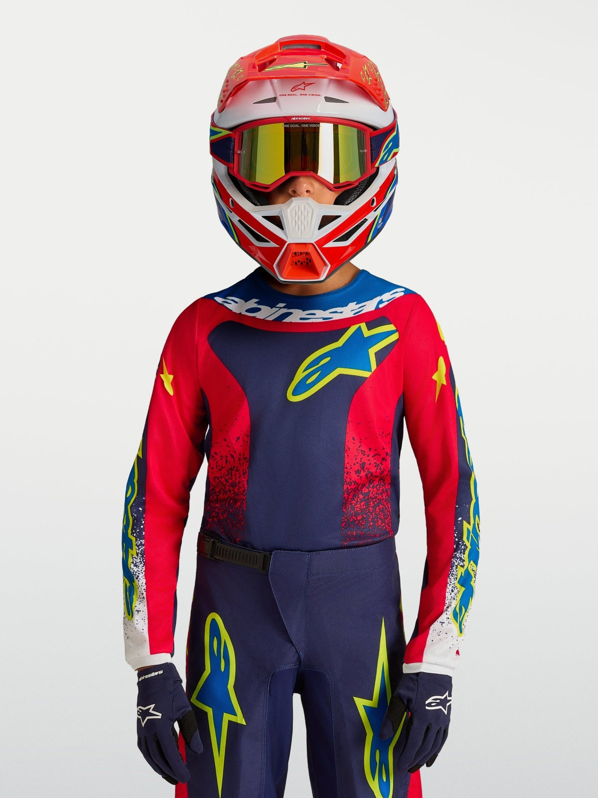 Alpinestars Fluid Drag Jersey para Jóvenes 2027 Azul Marino, Rojo Fuego y Blanco - MxProStoreParts