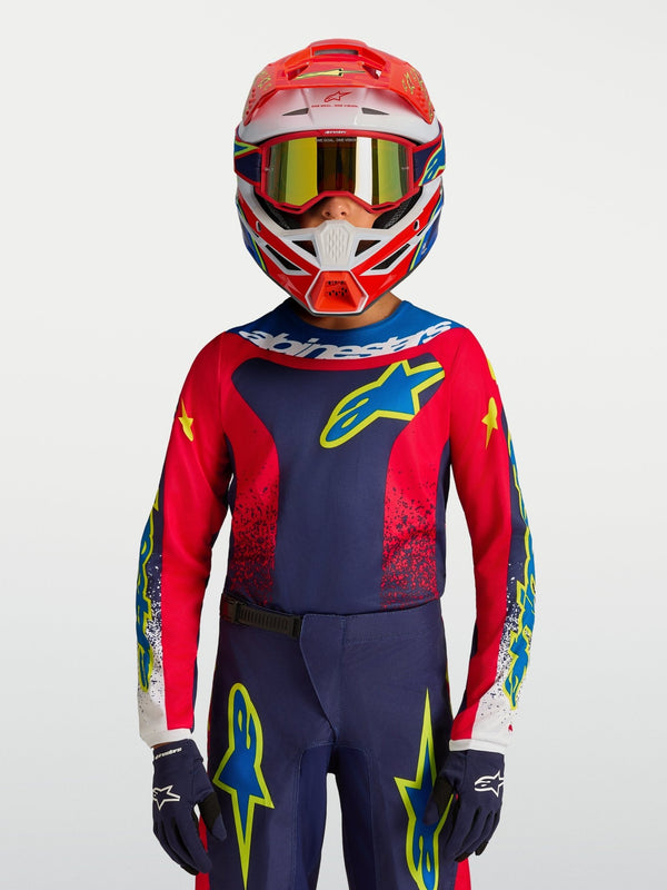 Alpinestars Fluid Drag Jersey para Jóvenes 2027 Azul Marino, Rojo Fuego y Blanco - MxProStoreParts