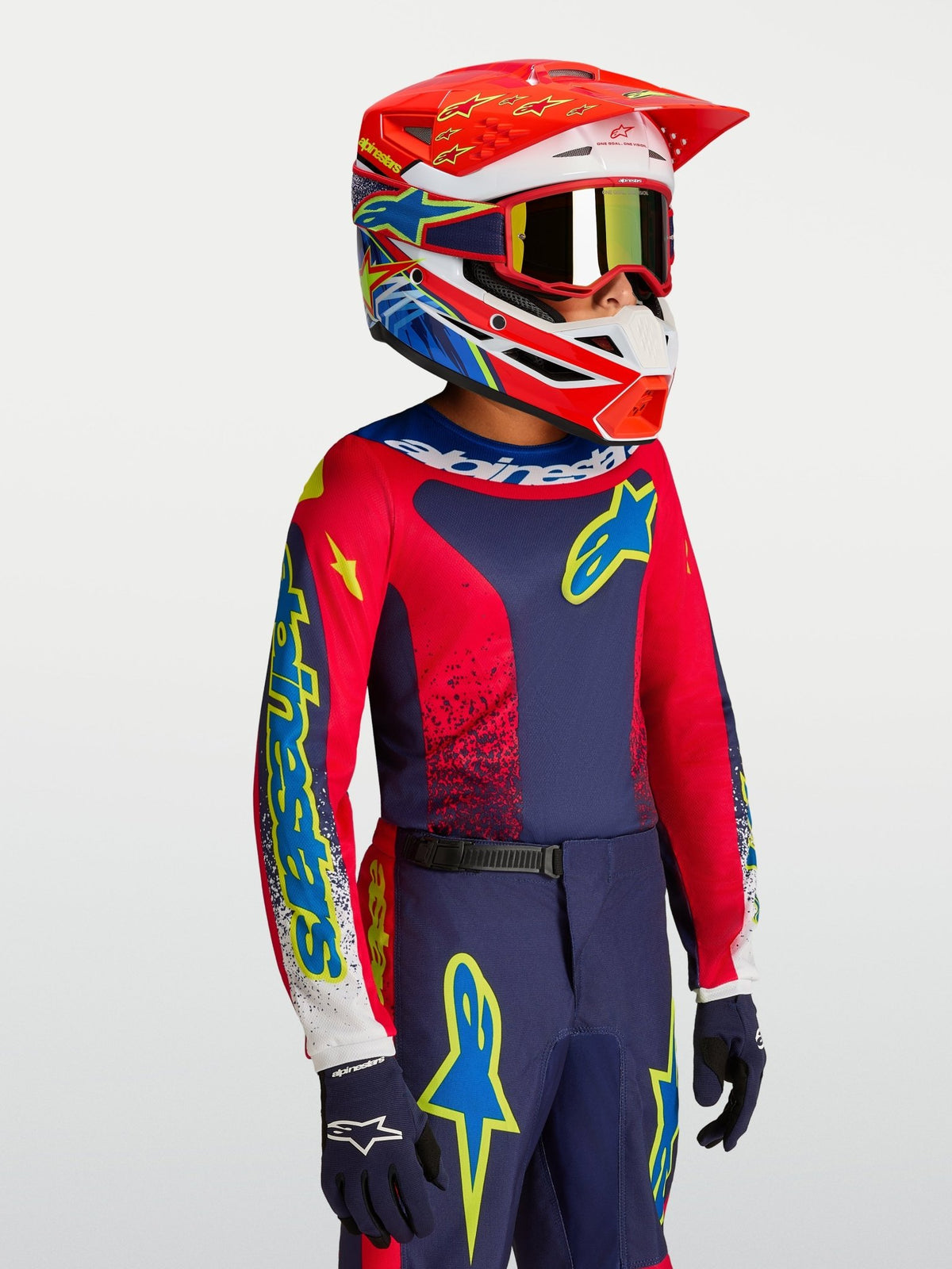 Alpinestars Fluid Drag Jersey para Jóvenes 2027 Azul Marino, Rojo Fuego y Blanco - MxProStoreParts
