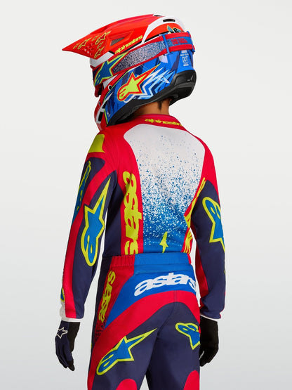 Alpinestars Fluid Drag Jersey para Jóvenes 2027 Azul Marino, Rojo Fuego y Blanco - MxProStoreParts