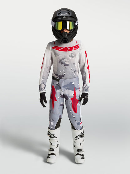 Alpinestars Maillot Fluid Lone pour Jeunes 2027 Gris Camo Blanc Rouge Feu - MxProStoreParts