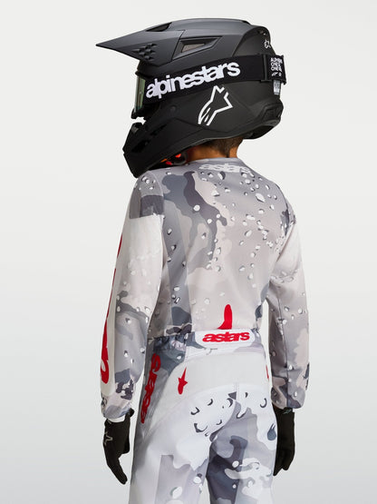 Alpinestars Maillot Fluid Lone pour Jeunes 2027 Gris Camo Blanc Rouge Feu - MxProStoreParts