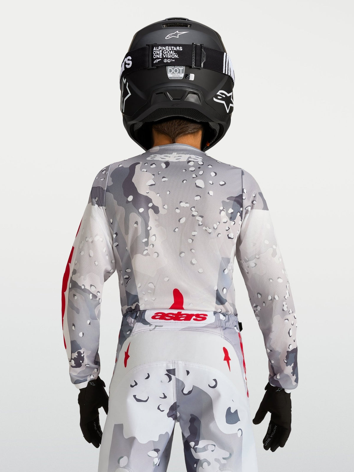 Alpinestars Maillot Fluid Lone pour Jeunes 2027 Gris Camo Blanc Rouge Feu - MxProStoreParts