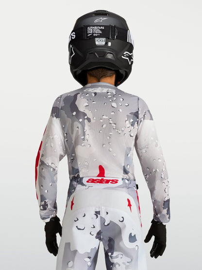 Alpinestars Maillot Fluid Lone pour Jeunes 2027 Gris Camo Blanc Rouge Feu - MxProStoreParts