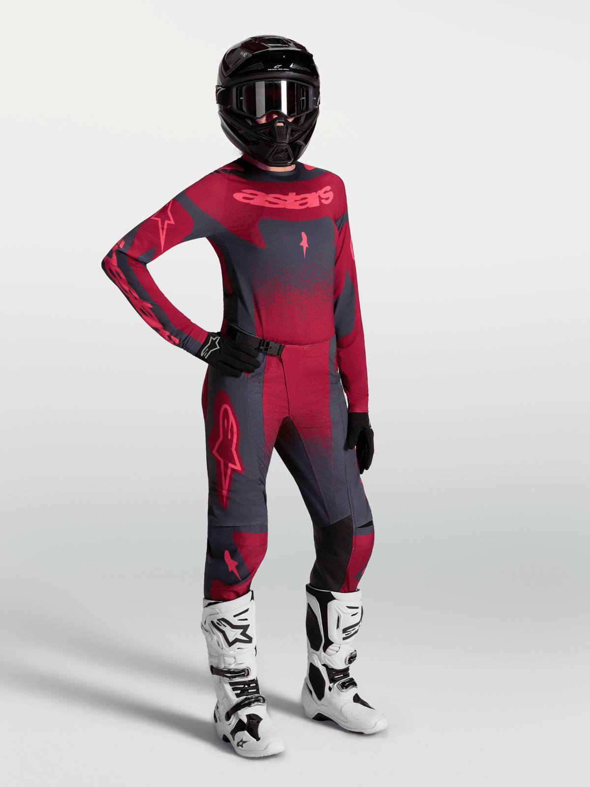 Alpinestars Stella Maillot Techstar Swan 2027 Gris foncé cramoisi et rouge écarlate - MxProStoreParts