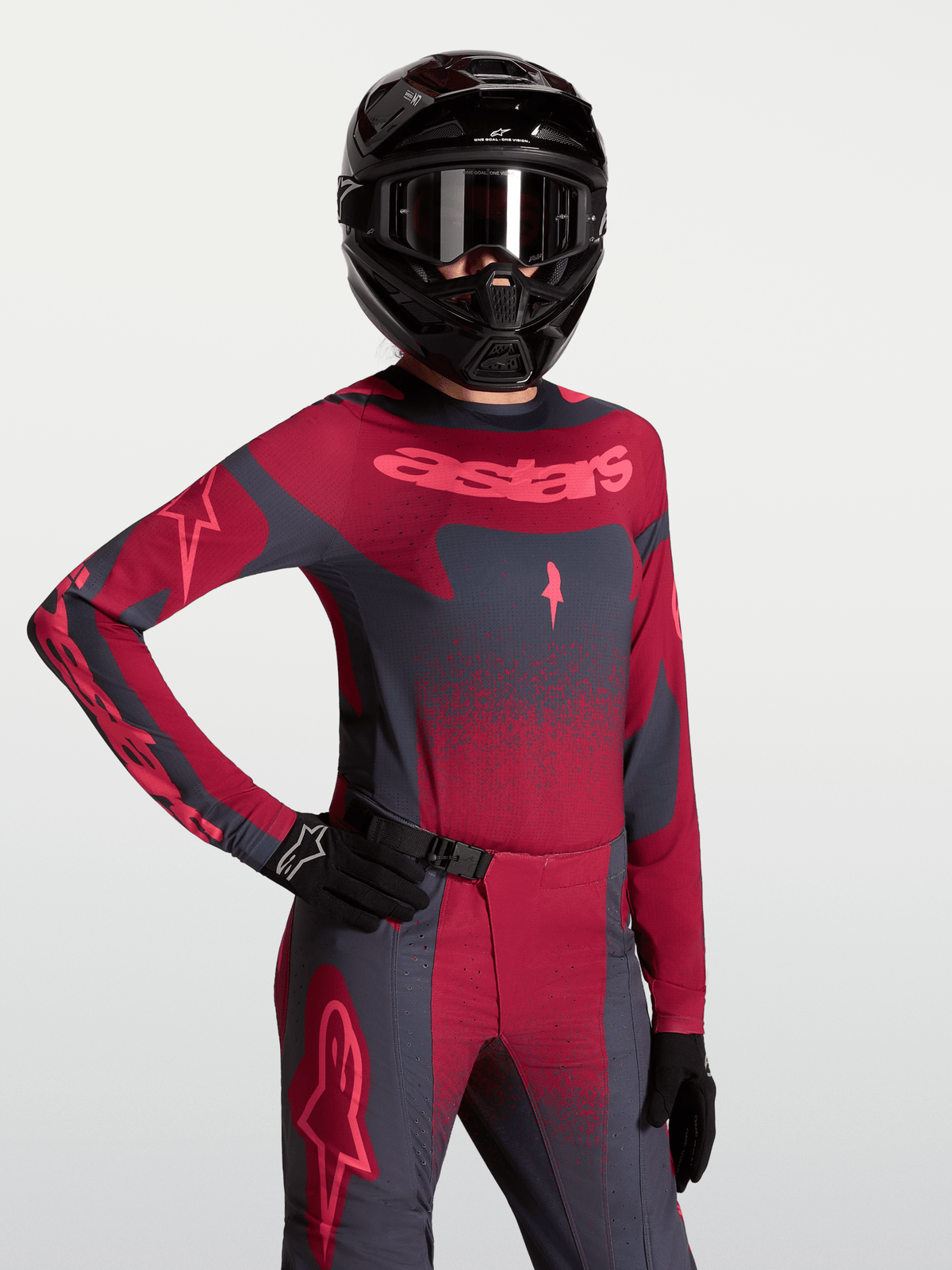 Alpinestars Stella Maillot Techstar Swan 2027 Gris foncé cramoisi et rouge écarlate - MxProStoreParts
