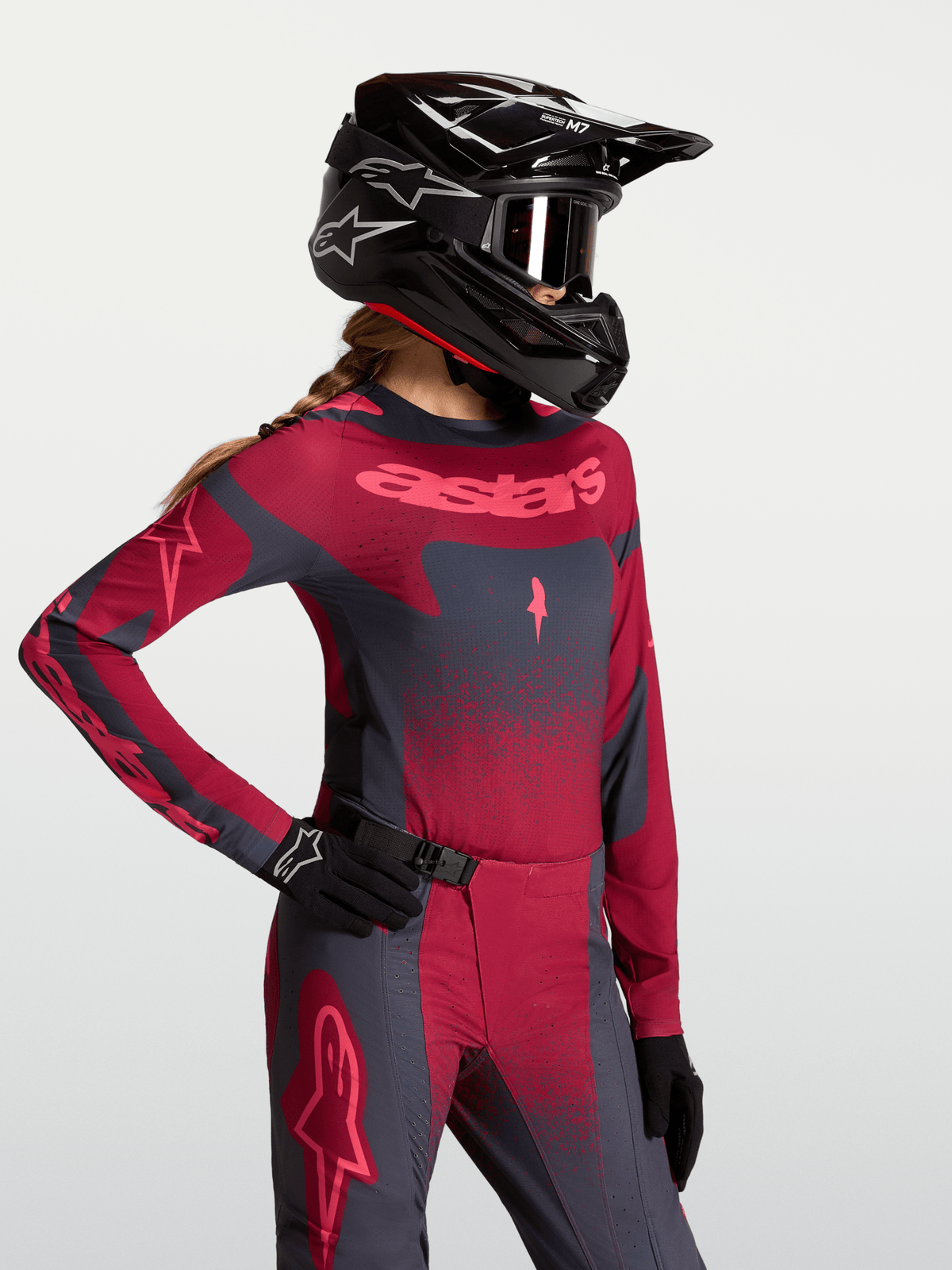 Alpinestars Stella Maillot Techstar Swan 2027 Gris foncé cramoisi et rouge écarlate - MxProStoreParts