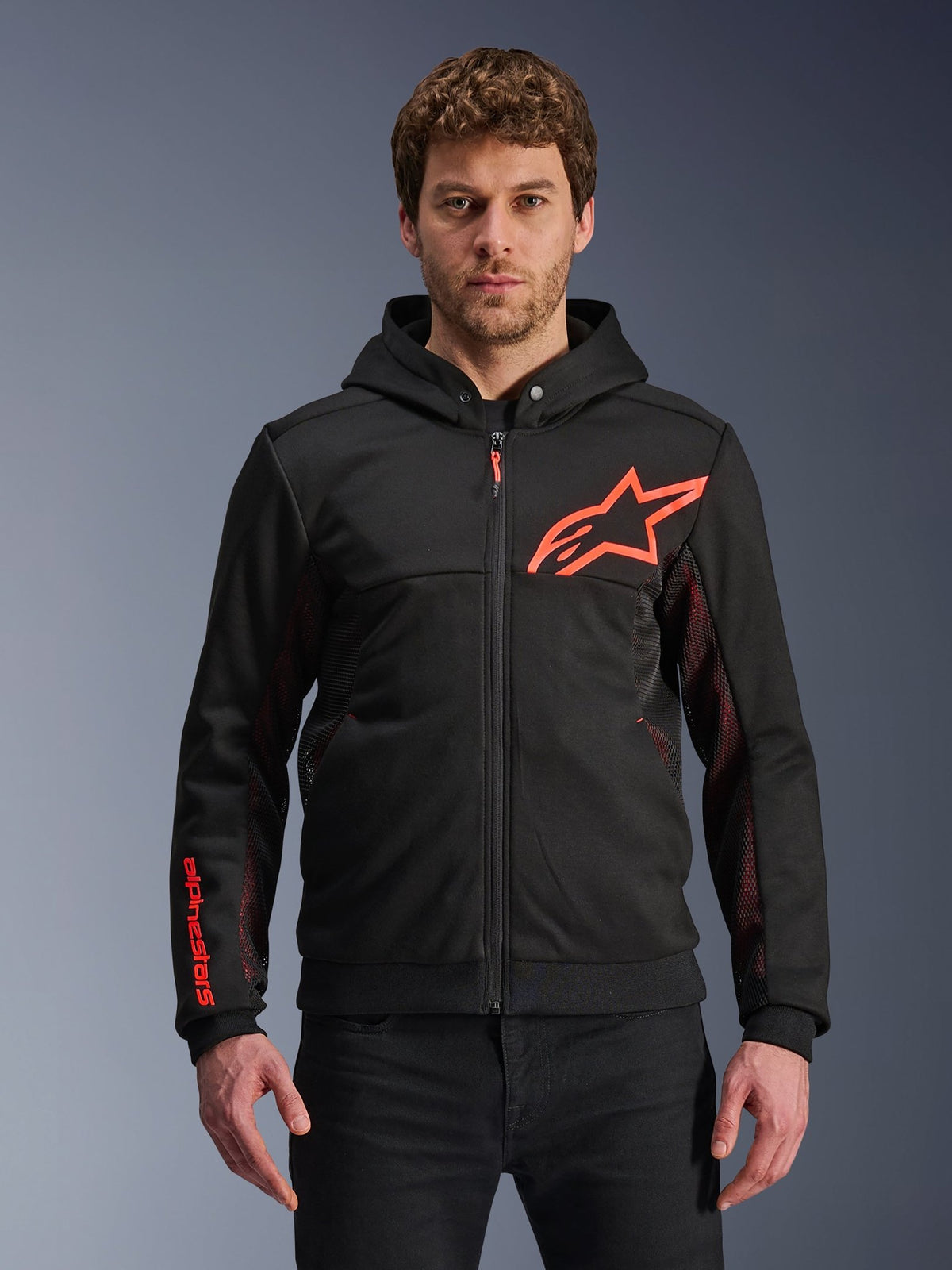 Alpinestars Hoodie Chrome Air Black/Red Fluo - MxProStoreParts