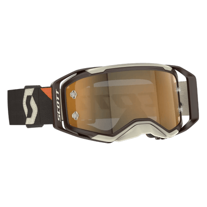 Scott Prospect 2.0 AMP Masque de motocross Marron Foncé / Beige (Verres : Chrome Works Doré) - MxProStoreParts