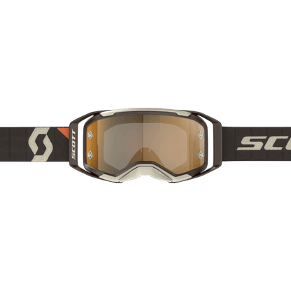 Scott Prospect 2.0 AMP Masque de motocross Marron Foncé / Beige (Verres : Chrome Works Doré) - MxProStoreParts