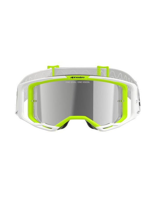 Alpinestars Gafas Vision 8 Marca de Palabra Blanco, Amarillo Fluorescente y Plata Espejada