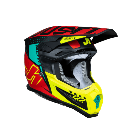 Just1 J-22 F Junior Falcon Casque de Motocross Fluo Rouge Jaune Noir