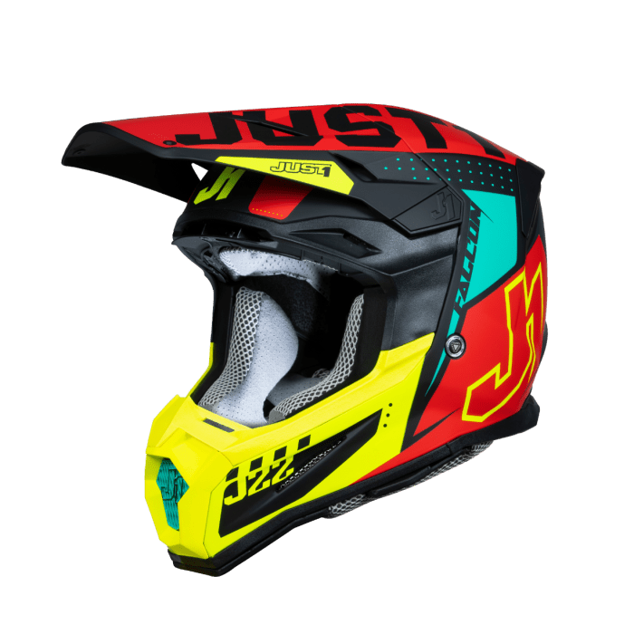 Just1 J-22 F Junior Falcon Casco de Motocross Fluorescente Rojo Amarillo Negro - MxProStoreParts