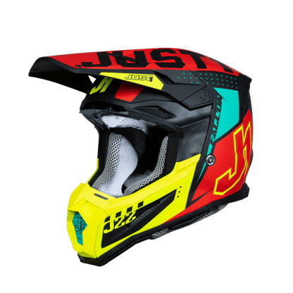 Just1 J-22 F Junior Falcon Casco de Motocross Fluorescente Rojo Amarillo Negro - MxProStoreParts
