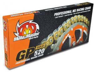 Cadena de motocross Moto Master GP 520 x 118 eslabones dorada con cierre de clip - MxProStoreParts