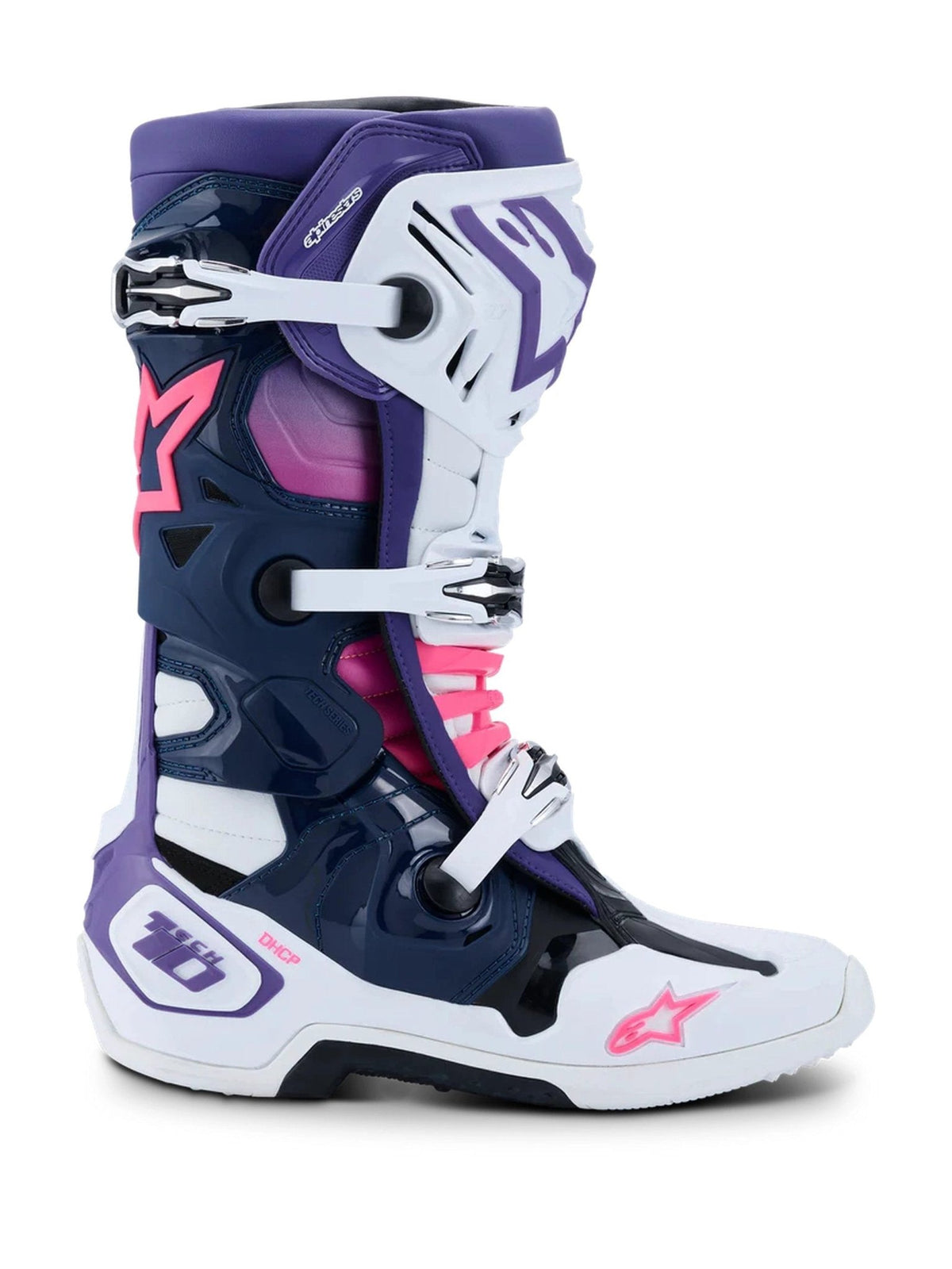 Alpinestars Tech 10 Bottes de cross – Blanc / Violet / Bleu marine / Rose fluo - MxProStoreParts