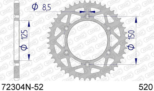 Afam Pignon arrière 52 dents aluminium argenté pour KTM SX/SX-F/EXC/EXC-F 90- & Husqvarna TC/FC/FE/TE 125/150/250/350/450/501 14-