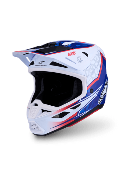 Alpinestars S-M7 Blaster Casque ECE 22.06 Blanc Bleu Rouge Brillant Collection 2027 - MxProStoreParts