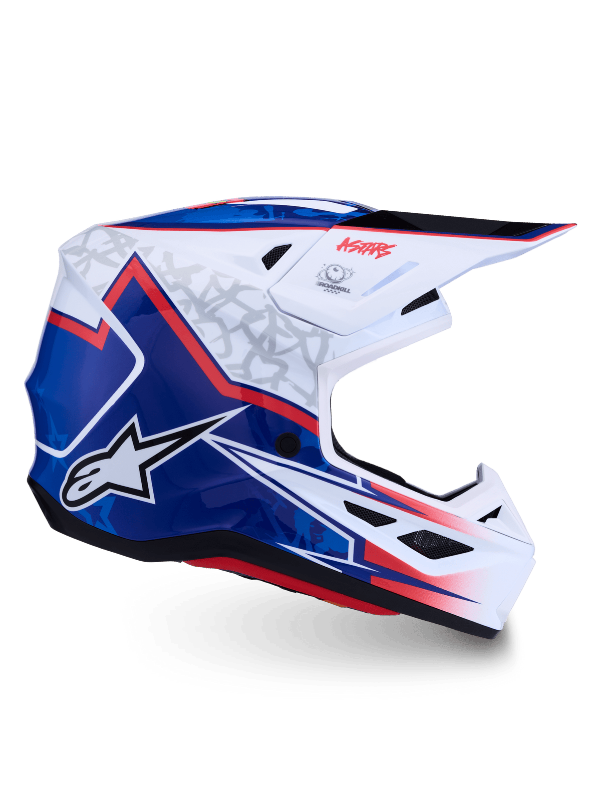 Alpinestars S-M7 Blaster Casque ECE 22.06 Blanc Bleu Rouge Brillant Collection 2027 - MxProStoreParts