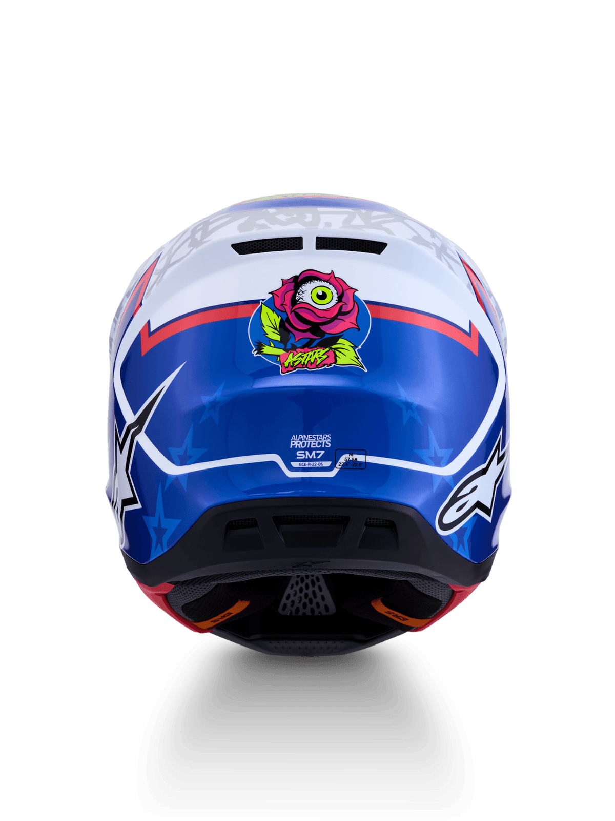 Alpinestars S-M7 Blaster Casque ECE 22.06 Blanc Bleu Rouge Brillant Collection 2027 - MxProStoreParts
