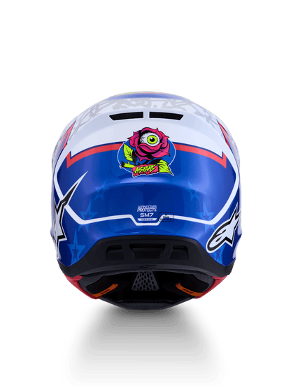 Alpinestars S-M7 Blaster Casque ECE 22.06 Blanc Bleu Rouge Brillant Collection 2027 - MxProStoreParts