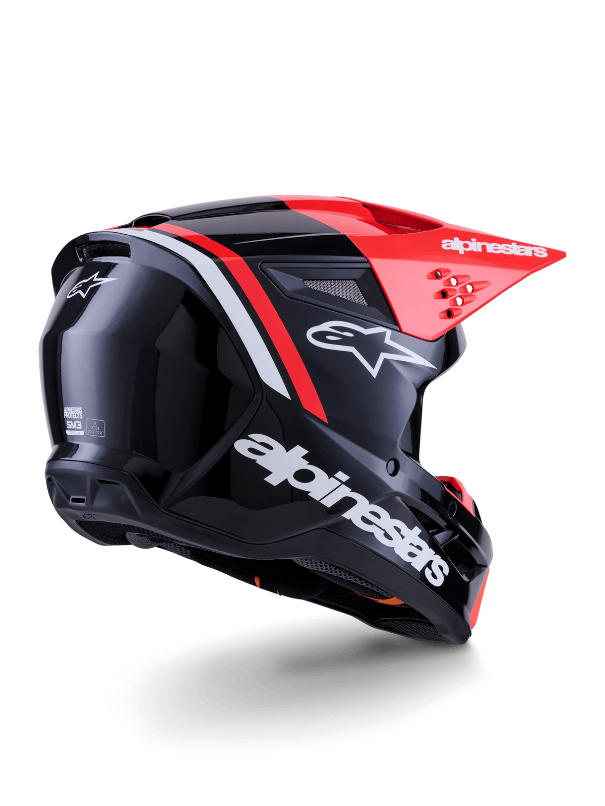 Alpinestars S-M3 Radium Casque brillant noir, rouge fluo et blanc - MxProStoreParts