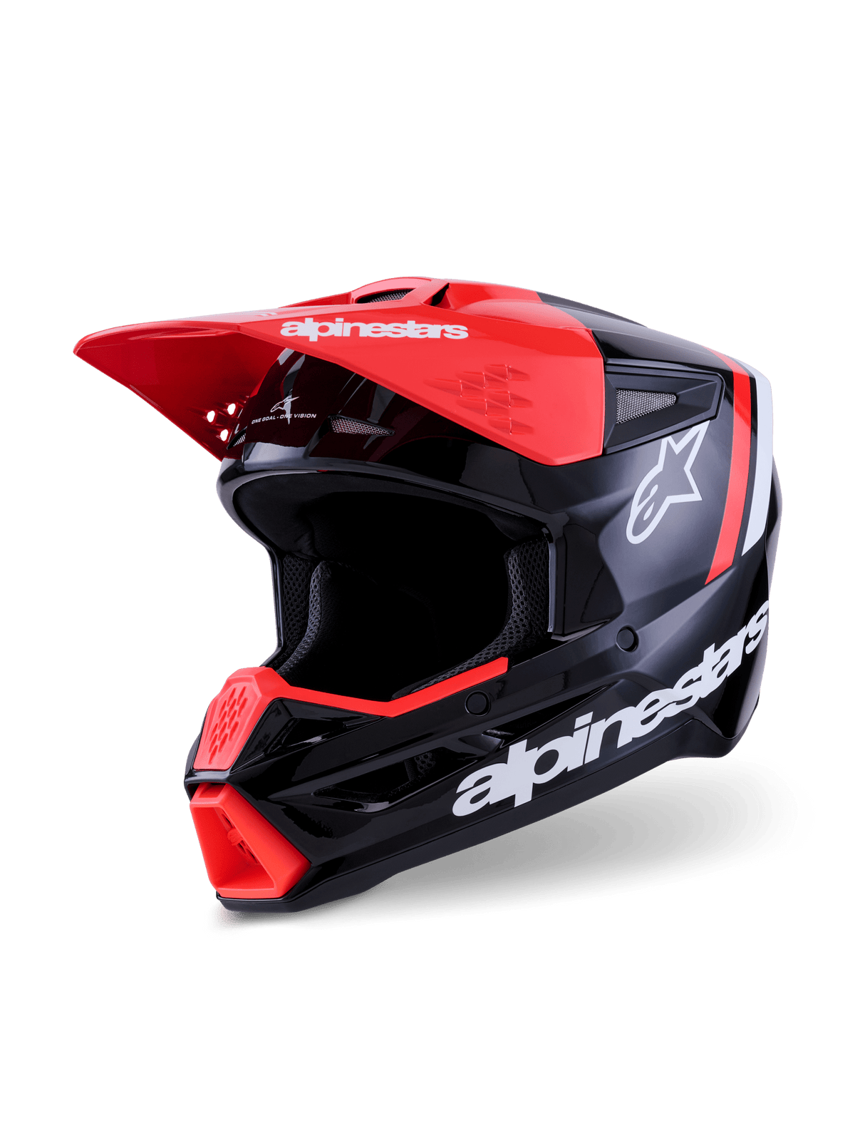 Alpinestars S-M3 Radium Casque brillant noir, rouge fluo et blanc - MxProStoreParts