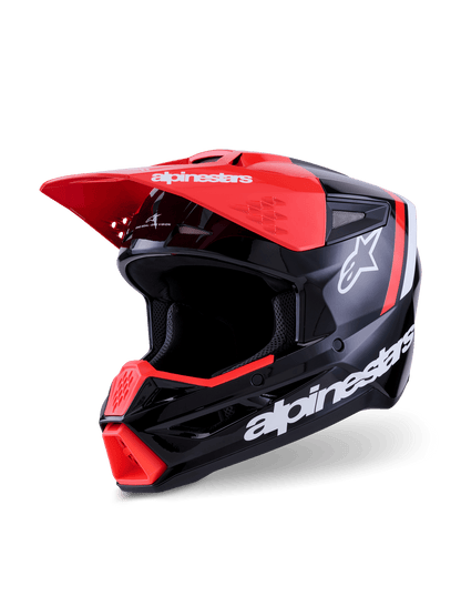 Alpinestars S-M3 Radium Casque brillant noir, rouge fluo et blanc - MxProStoreParts