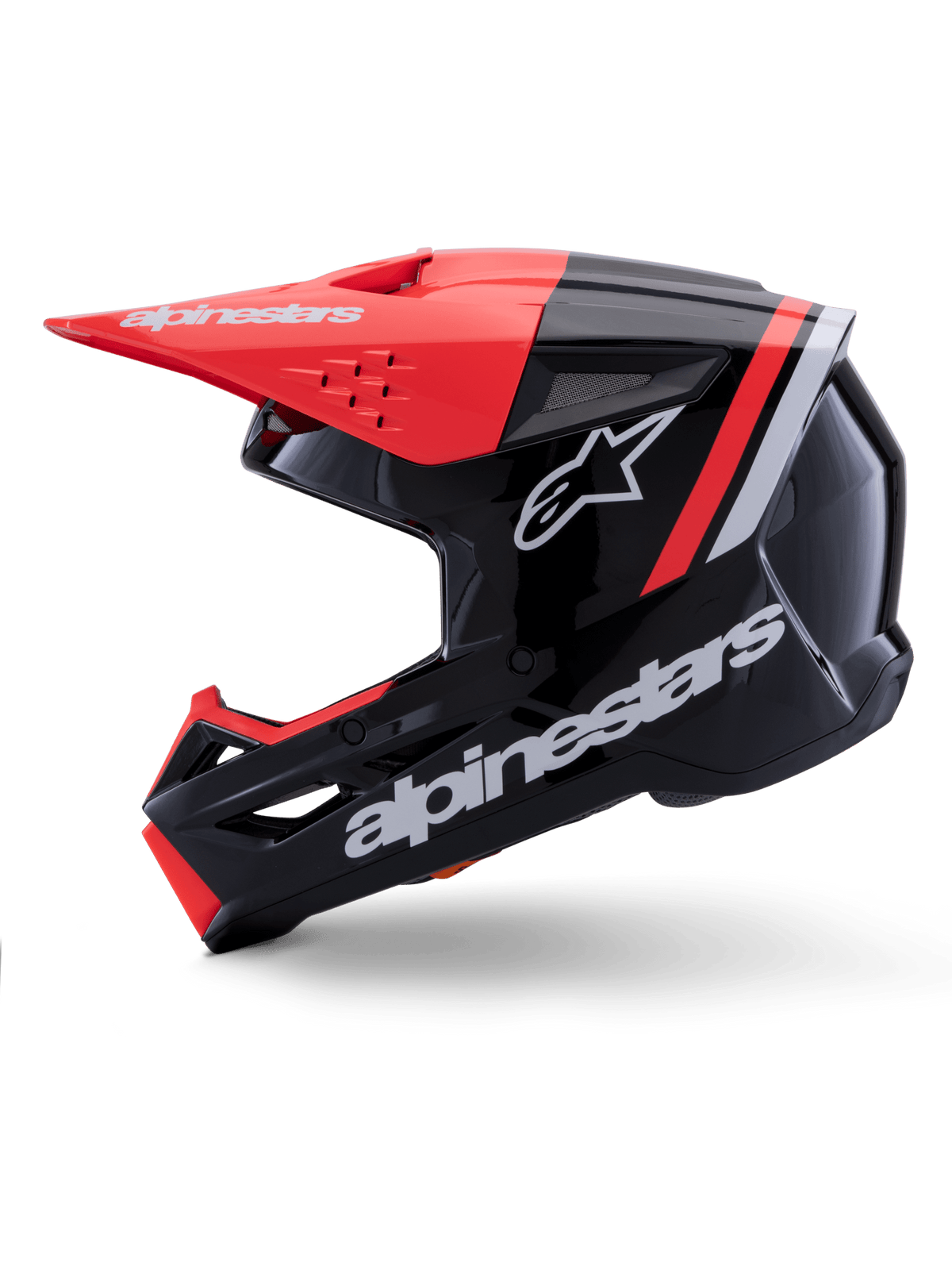 Alpinestars S-M3 Radium Casque brillant noir, rouge fluo et blanc - MxProStoreParts