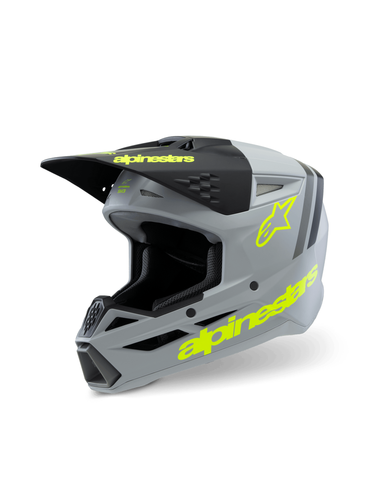 Alpinestars S-M3 Youth Helmet Radium Matte Grey Black Fluoro Yellow - MxProStoreParts