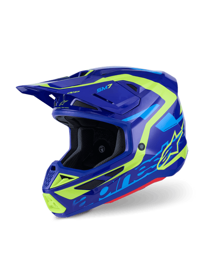 Alpinestars S-M7 Deed Helmet ECE 22.06 Blue Yellow Fluorescent Glossy - MxProStoreParts