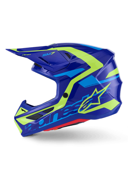 Alpinestars S-M7 Deed Helmet ECE 22.06 Blue Yellow Fluorescent Glossy - MxProStoreParts