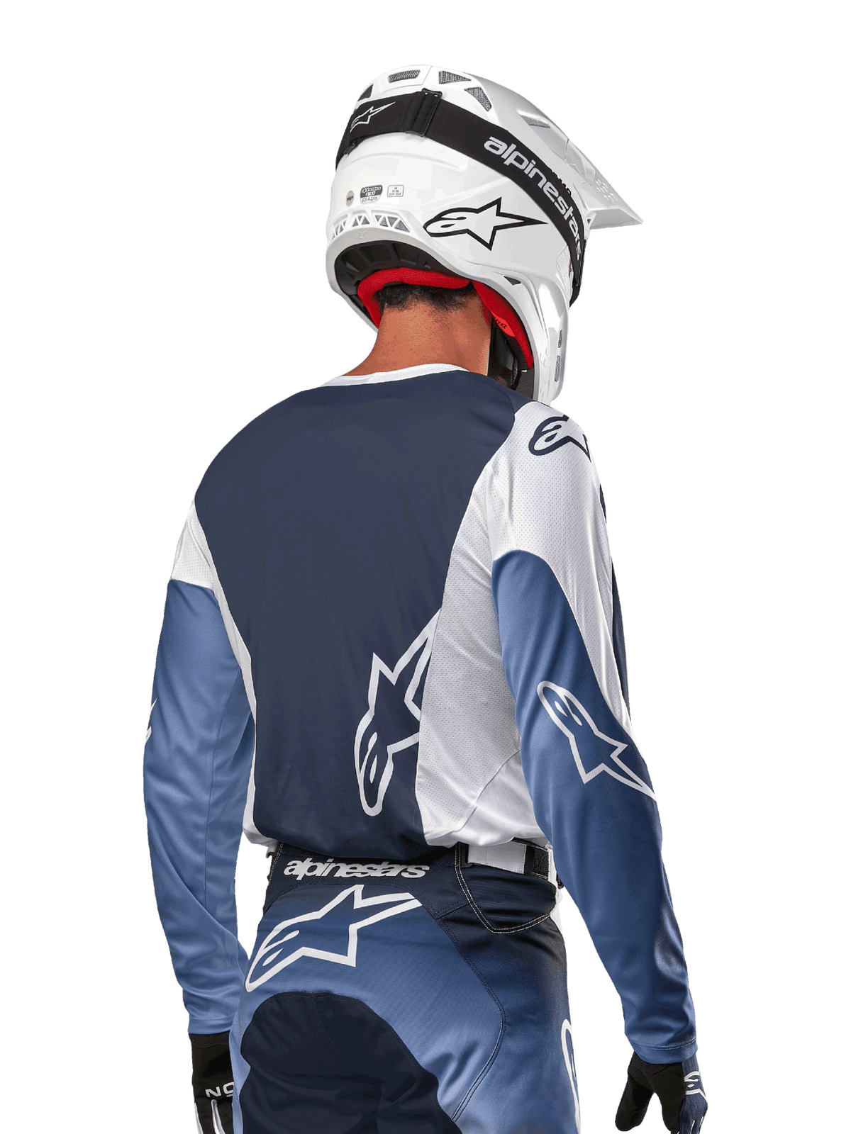 Alpinestars 2024 Camiseta Racer Hoen Transpirable Blanco/Azul Marino Oscuro/Azul Claro - MxProStoreParts