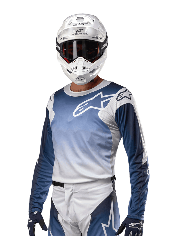 Alpinestars 2024 Camiseta Racer Hoen Transpirable Blanco/Azul Marino Oscuro/Azul Claro - MxProStoreParts