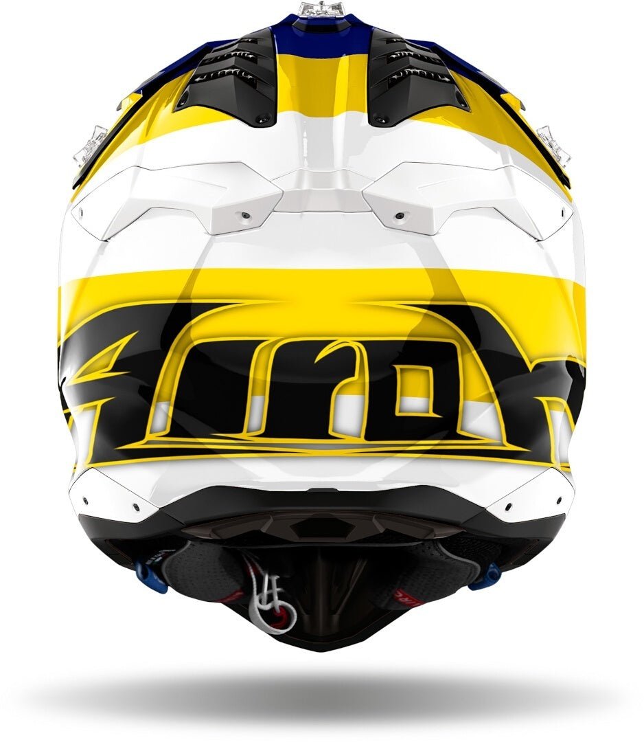 Airoh Aviator 3 Monarch Casque de motocross bleu blanc jaune - MxProStoreParts