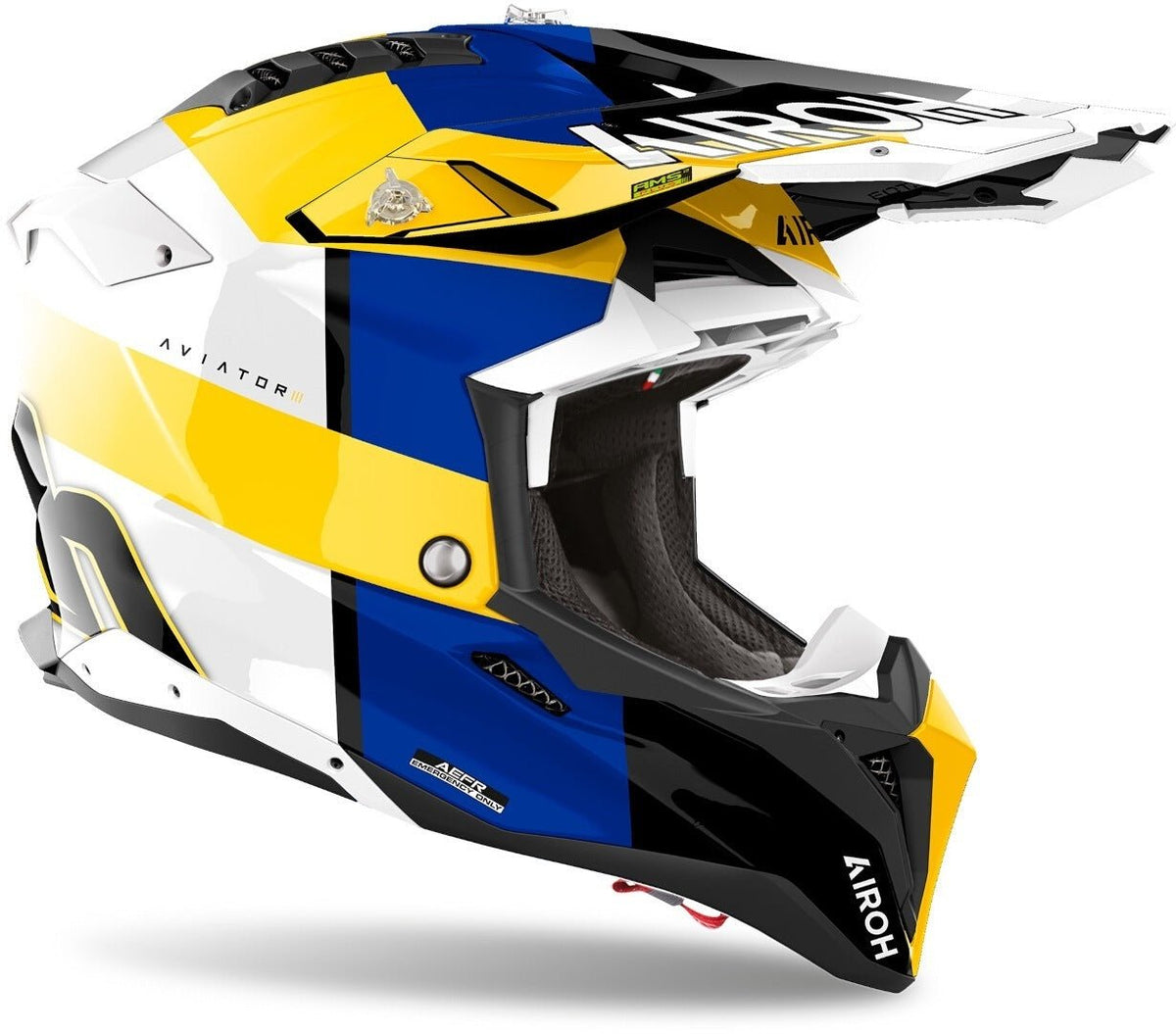 Airoh Aviator 3 Monarch Casque de motocross bleu blanc jaune - MxProStoreParts