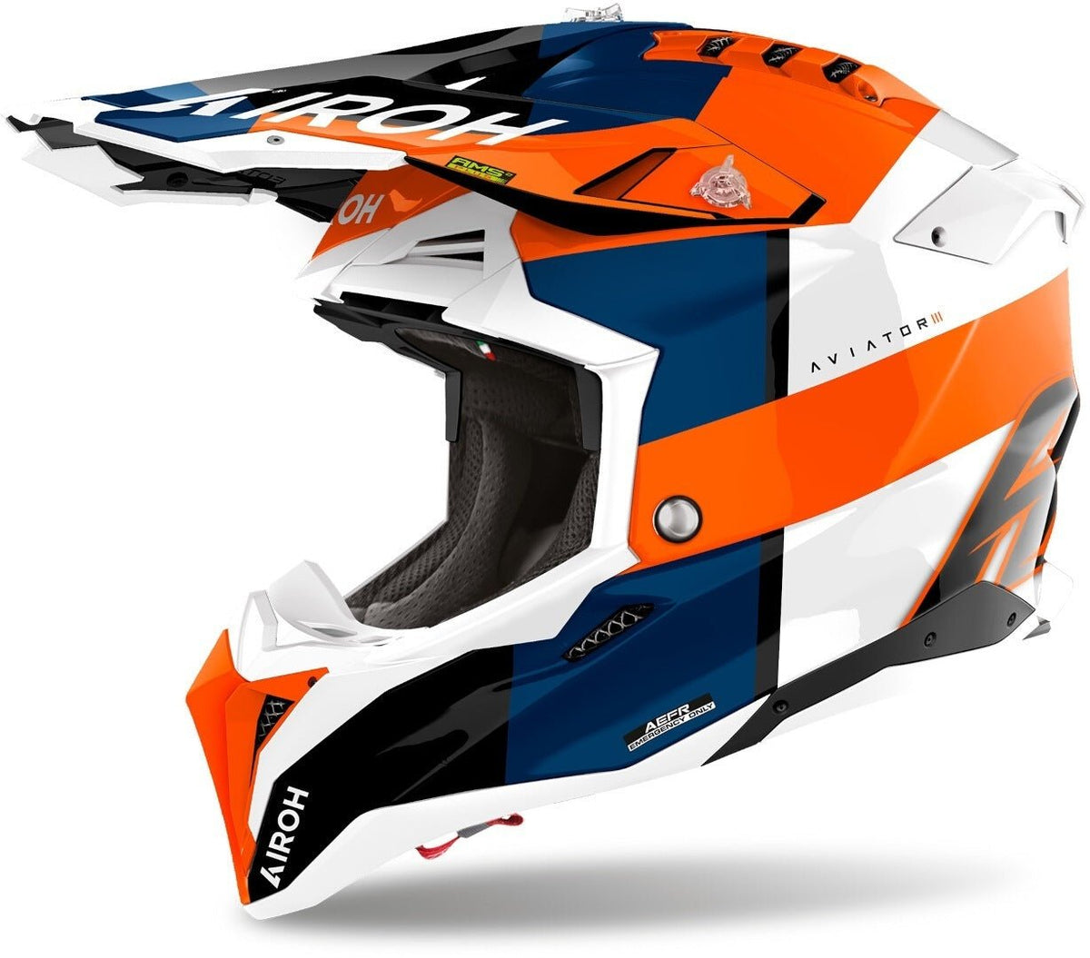 Airoh Aviator 3 Monarch Casque de motocross bleu blanc jaune - MxProStoreParts