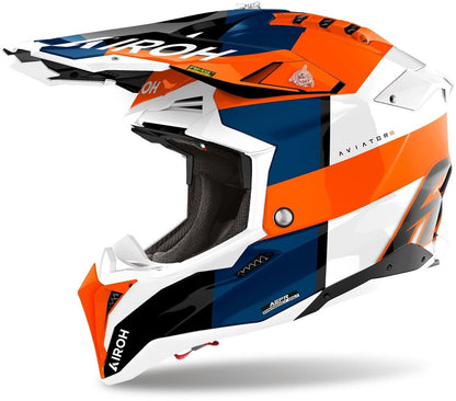 Airoh Aviator 3 Monarch Casque de motocross bleu blanc jaune - MxProStoreParts