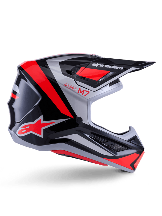 Alpinestars S-M7 Rise Casque ECE 22.06 – Noir argent rouge fluo brillant