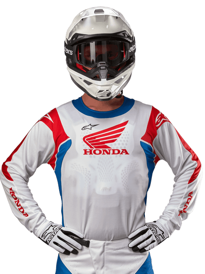 Alpinestars Honda Camiseta icónica de racer – Blanco azul claro rojo claro - MxProStoreParts