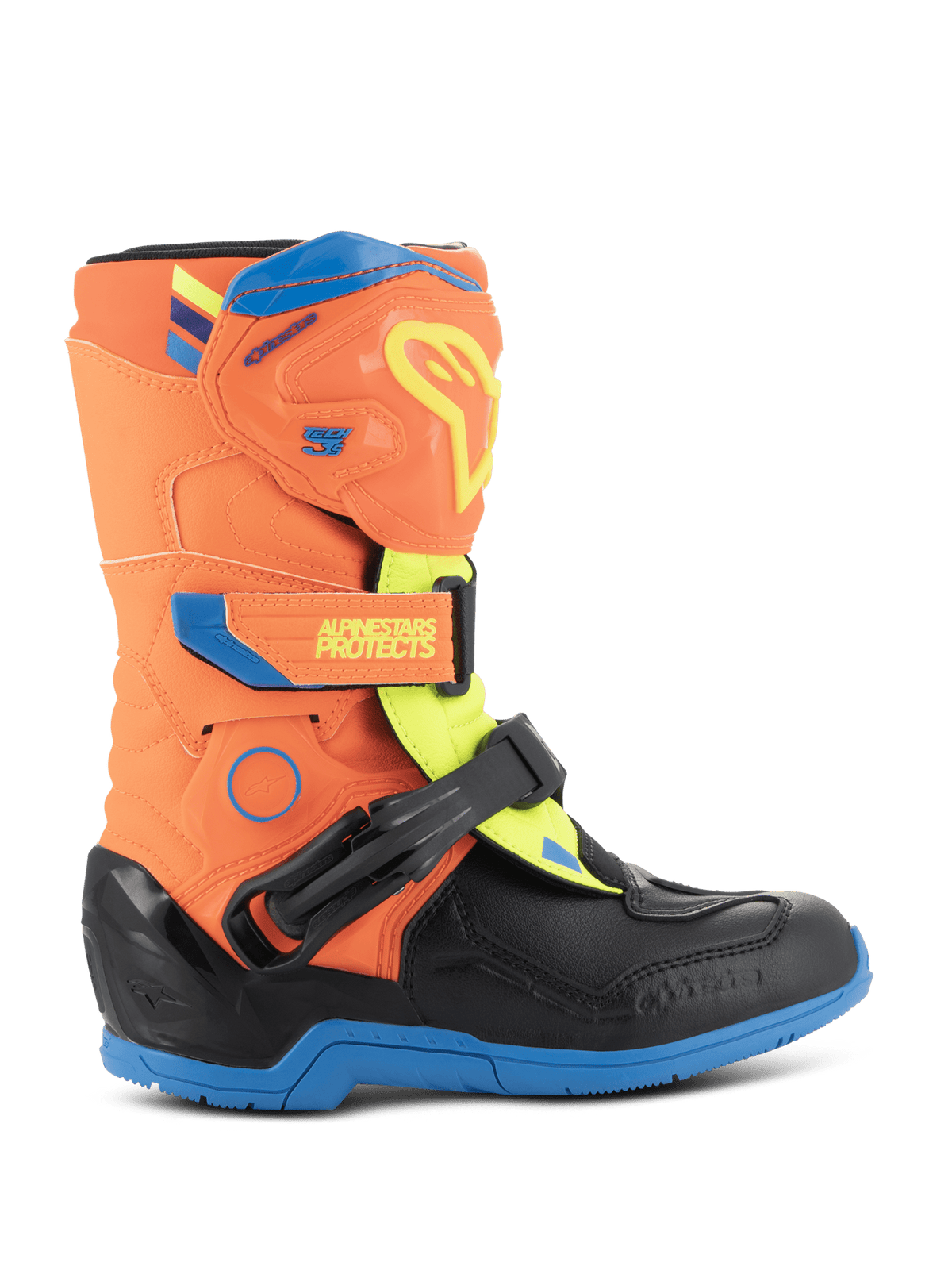 Alpinestars Enfants Tech 3S Bottes – Orange fluo, bleu émail, jaune fluo - MxProStoreParts