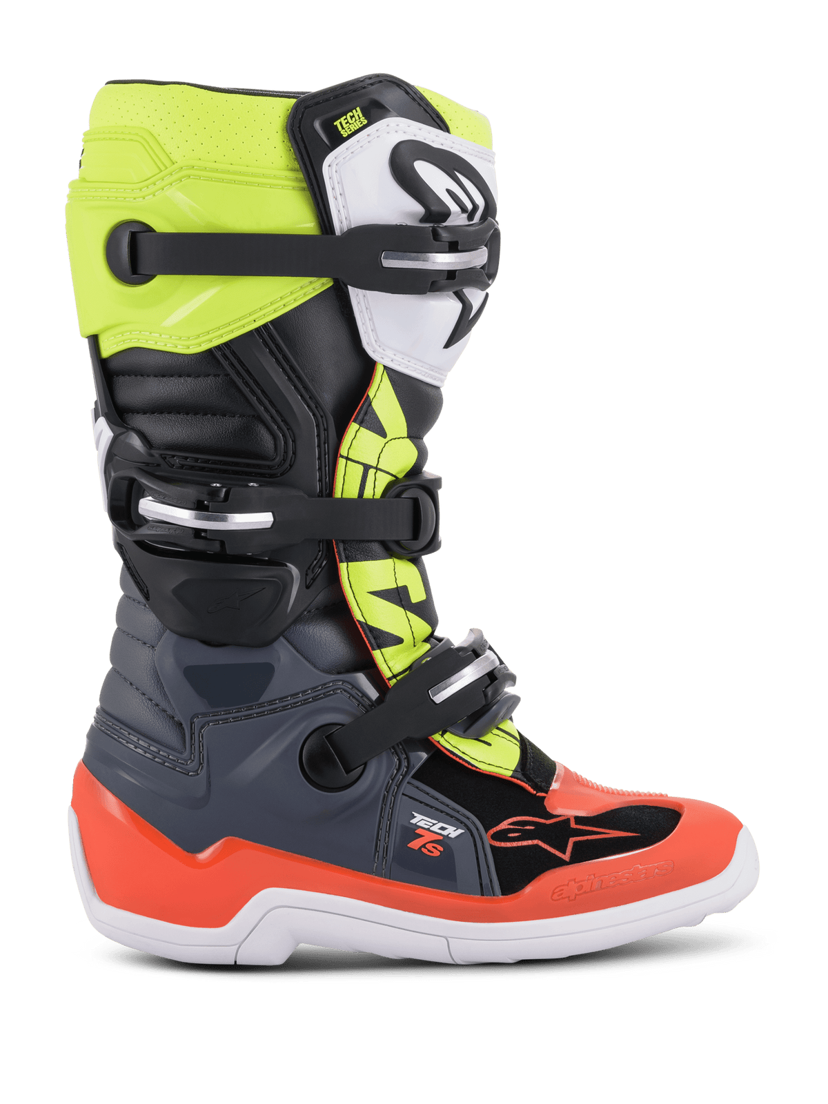 Alpinestars Jeugd Tech 7S Laarzen – Donkergrijs rood fluo geel fluo - MxProStoreParts