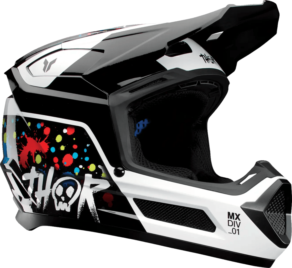 THOR Fleet Splat casco de cross para jóvenes – Negro/Azul/Rojo/Blanco/Amarillo - MxProStoreParts